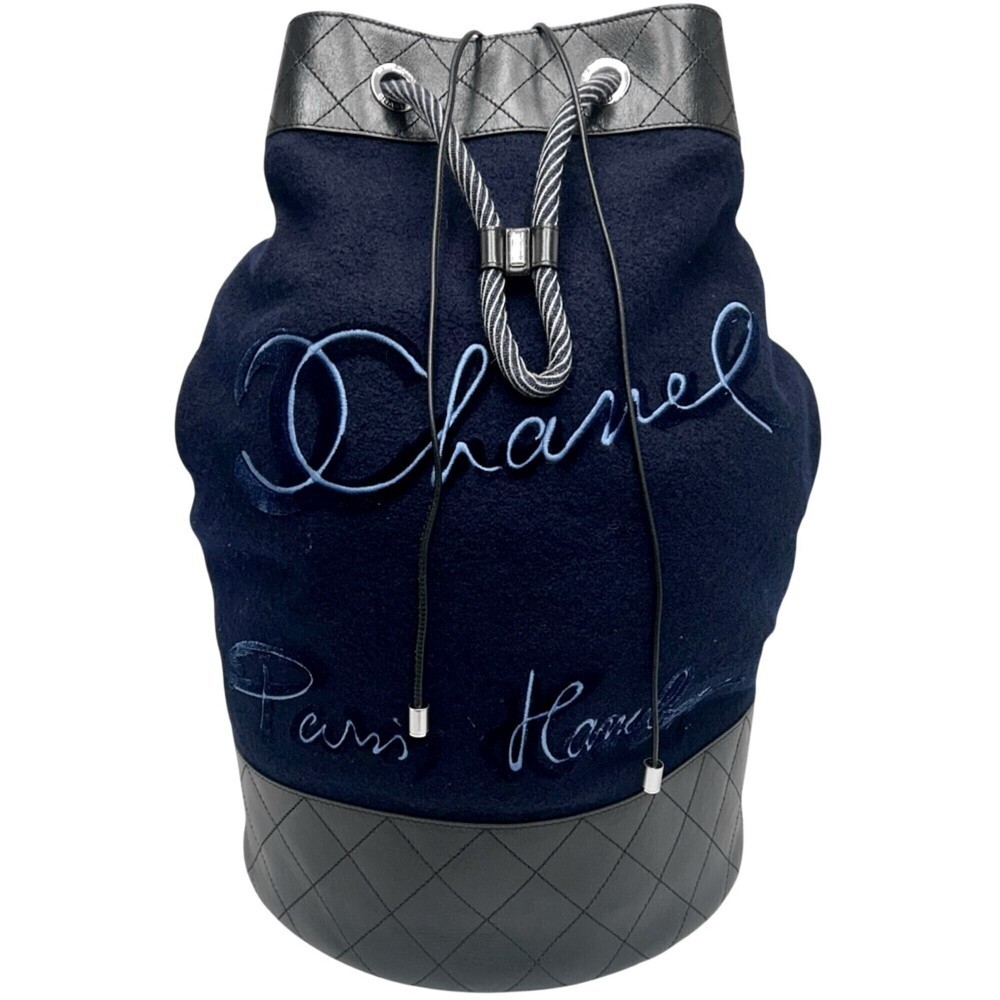 CHANEL Blue Leather Logo Shoulder Bag
